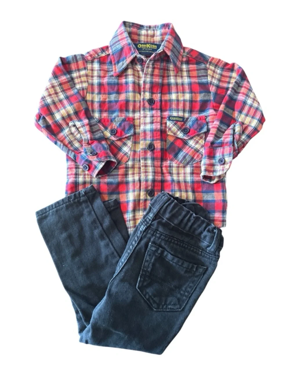 2T OshKosh B'gosh Multicolor Plaid Shirt and 3T children place jeans